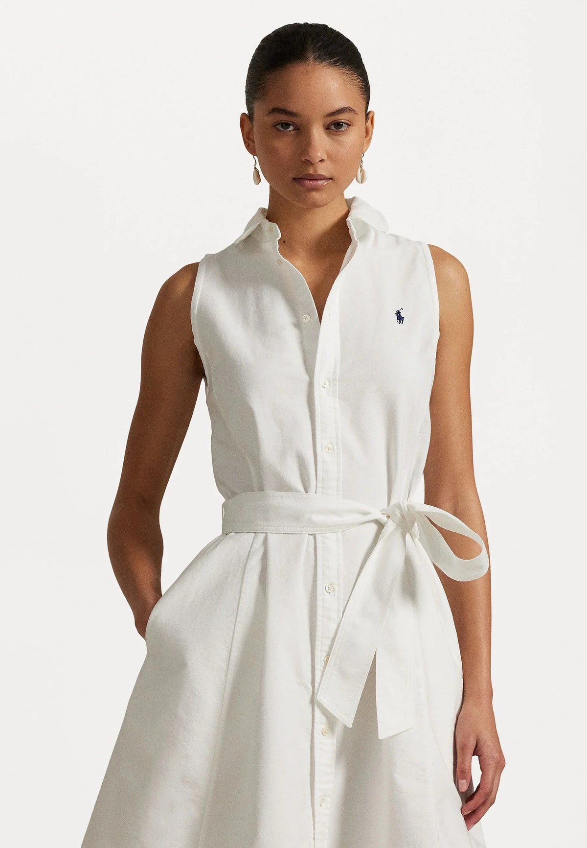 Ralph Lauren Oxford belted sleeveless shirtdress - blousedress