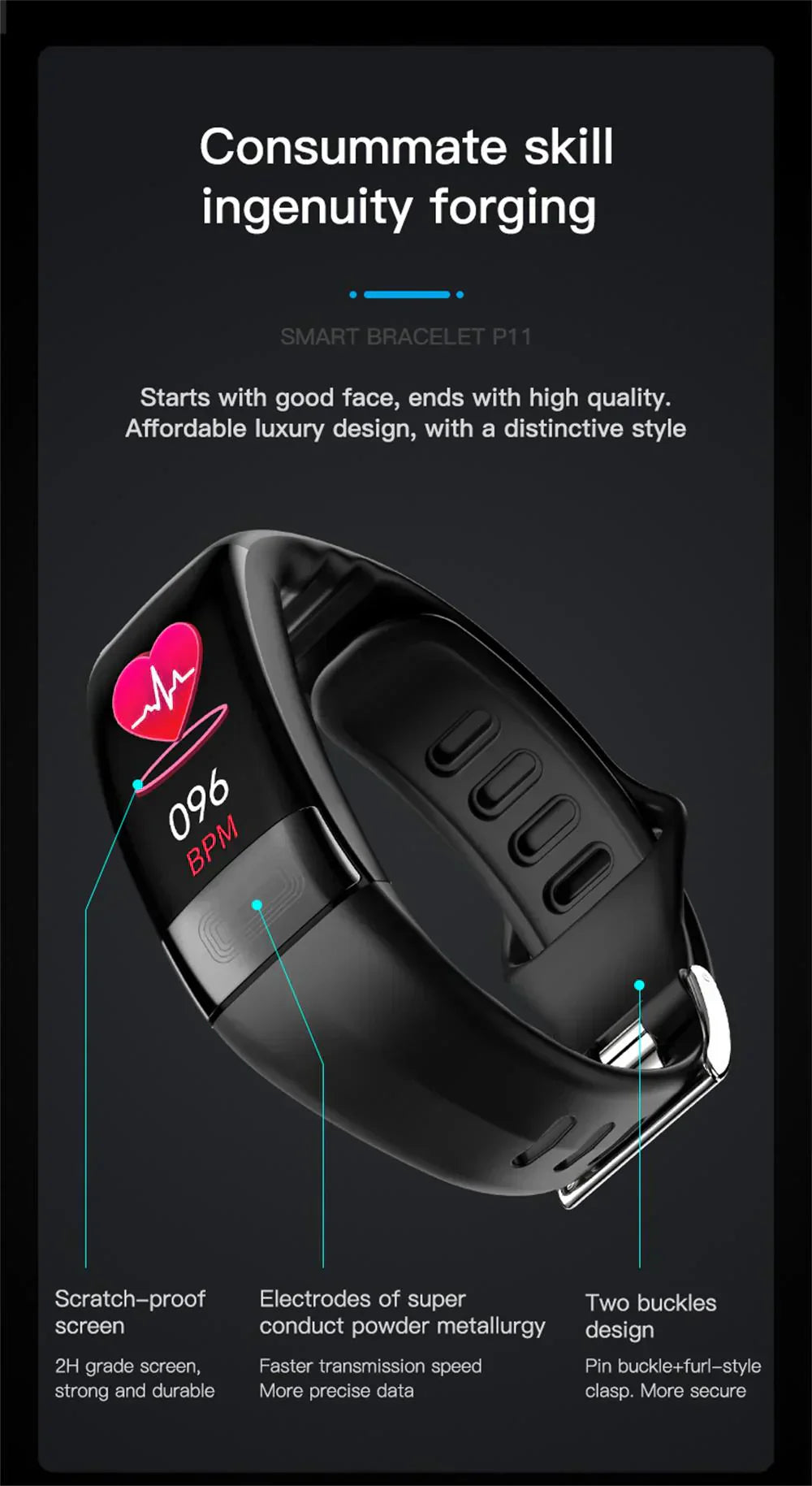 Pulsera VitaPulse con Medidor de Presión Arterial, ECG, Frecuencia Cardíaca, SpO2 y Monitor de Sueño, Aprobada por la FDA