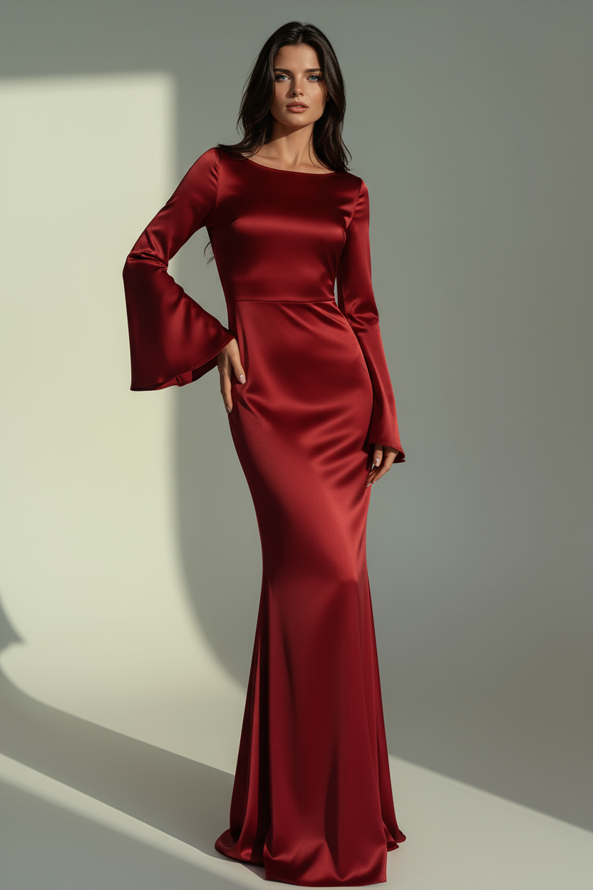 PROM MAXI DRESS | LONG SLEEVE FITTED SILHOUETTE & FLARED CUFFS