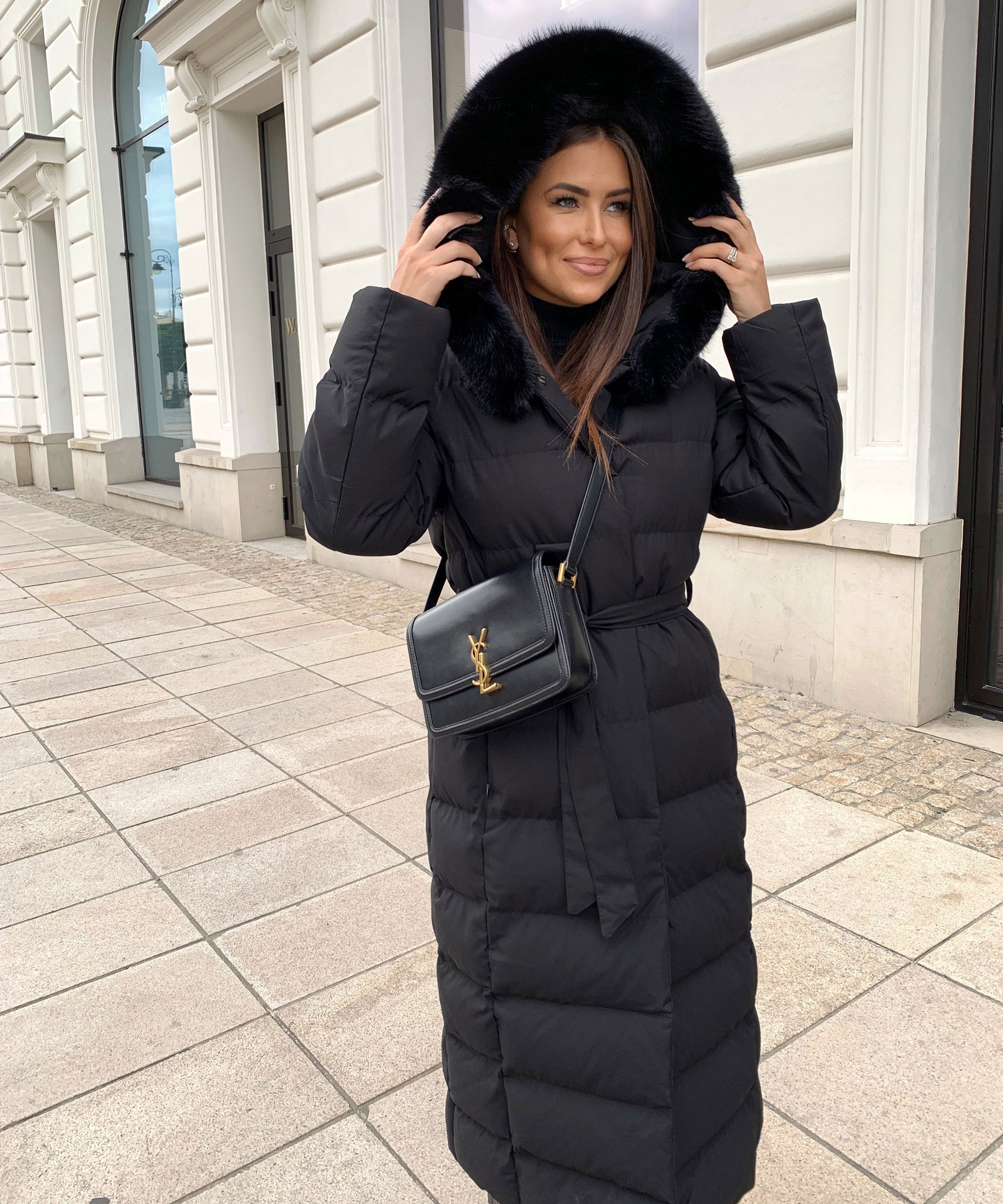 STEPPMANTEL | LANGER MAXI WINTERMANTEL MIT PELZKAPUZE