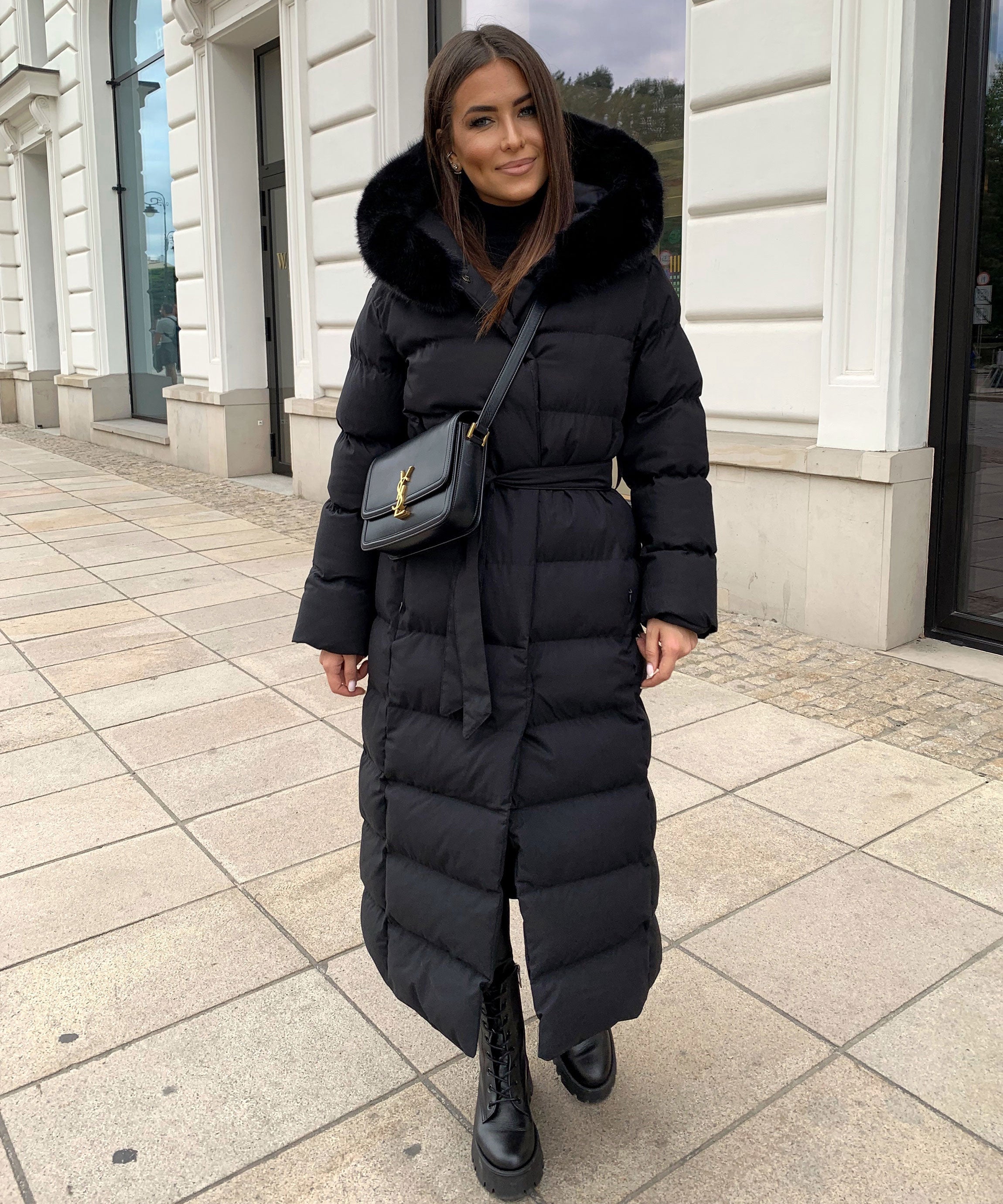 STEPPMANTEL | LANGER MAXI WINTERMANTEL MIT PELZKAPUZE