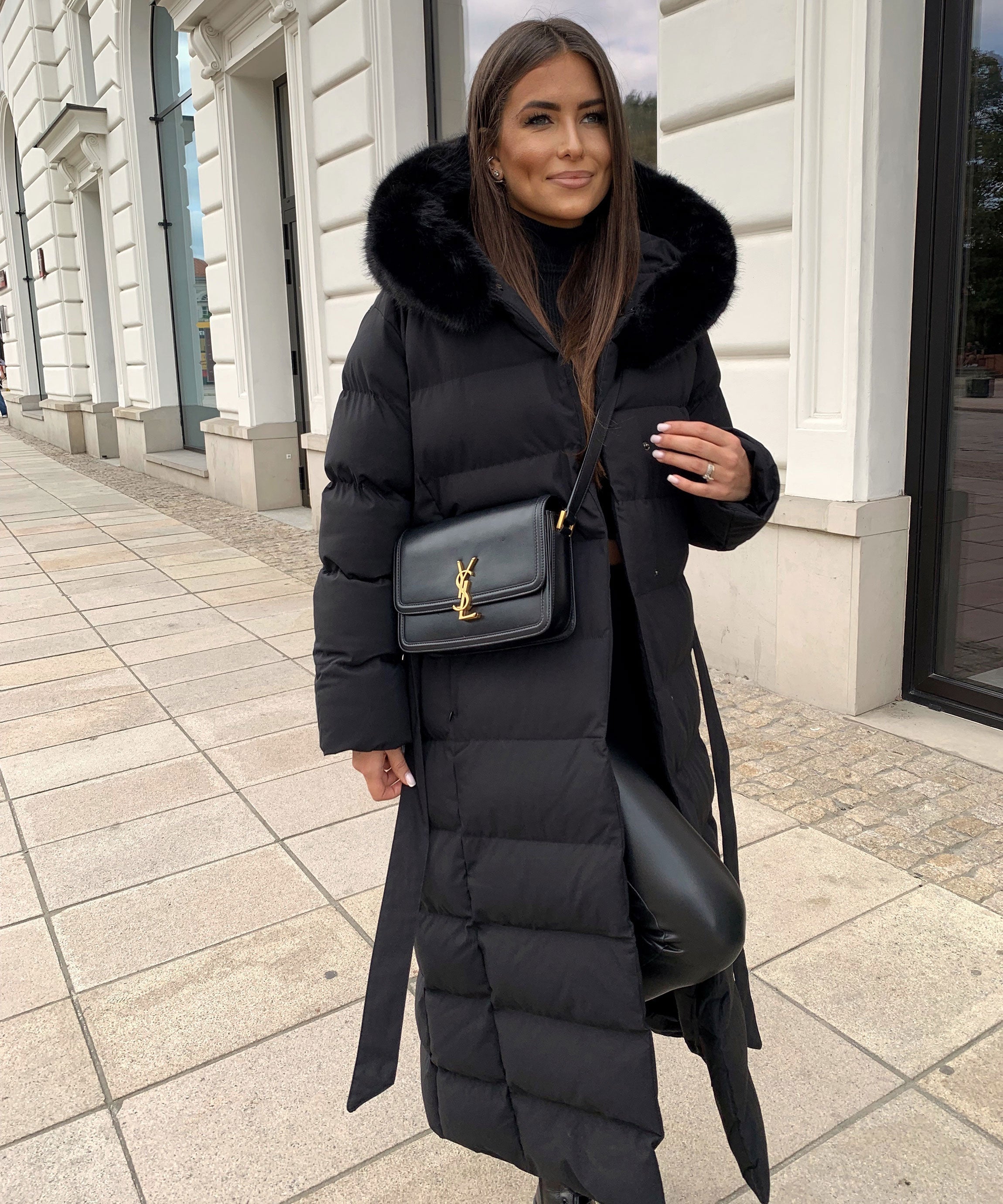 STEPPMANTEL | LANGER MAXI WINTERMANTEL MIT PELZKAPUZE