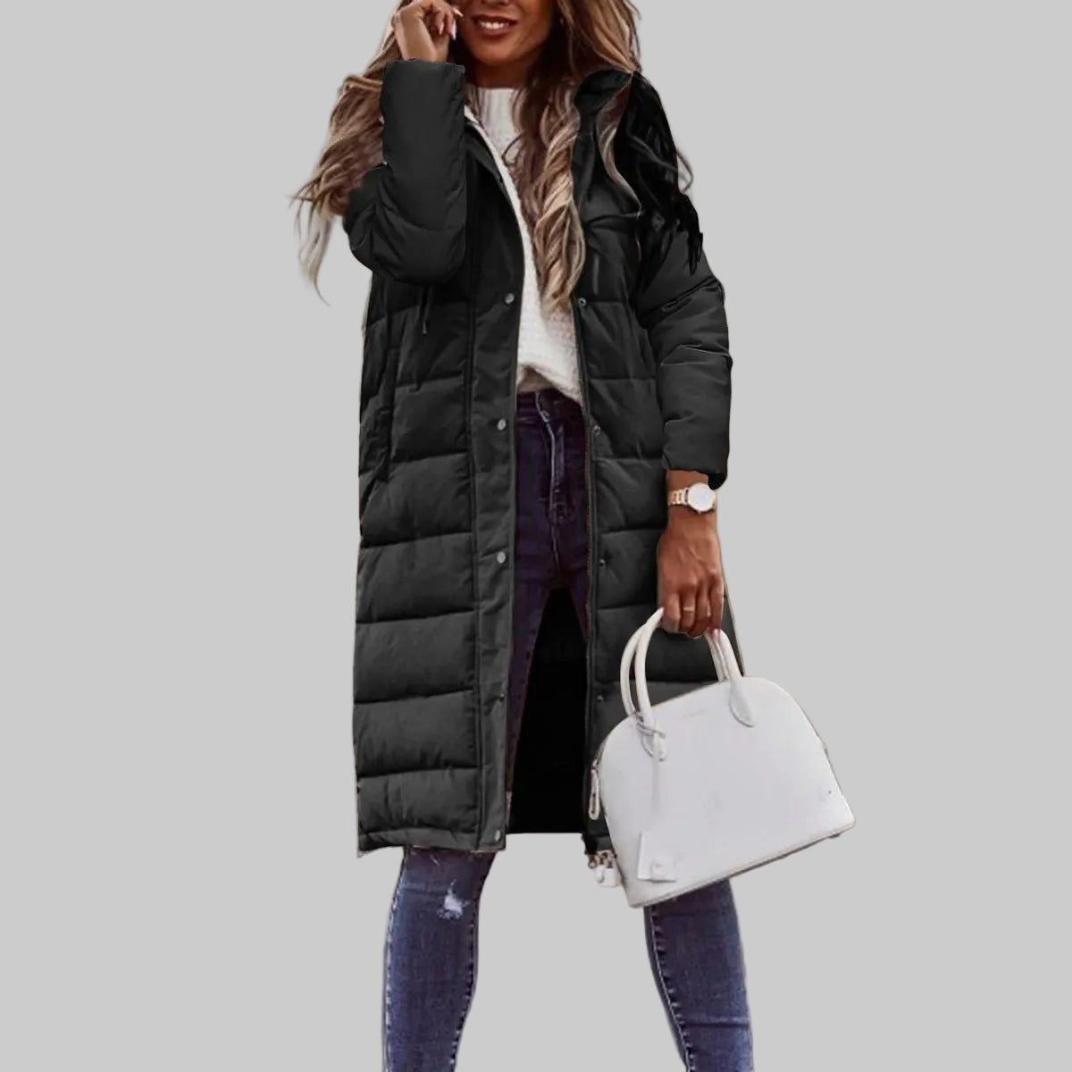 Women’s Quilted Long Hooded Jacket