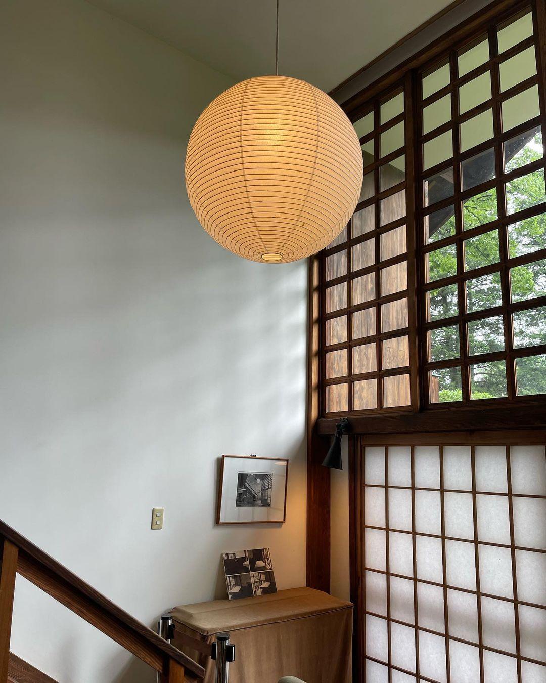 Lámpara colgante japonesa de globo de papel washi 1 luz