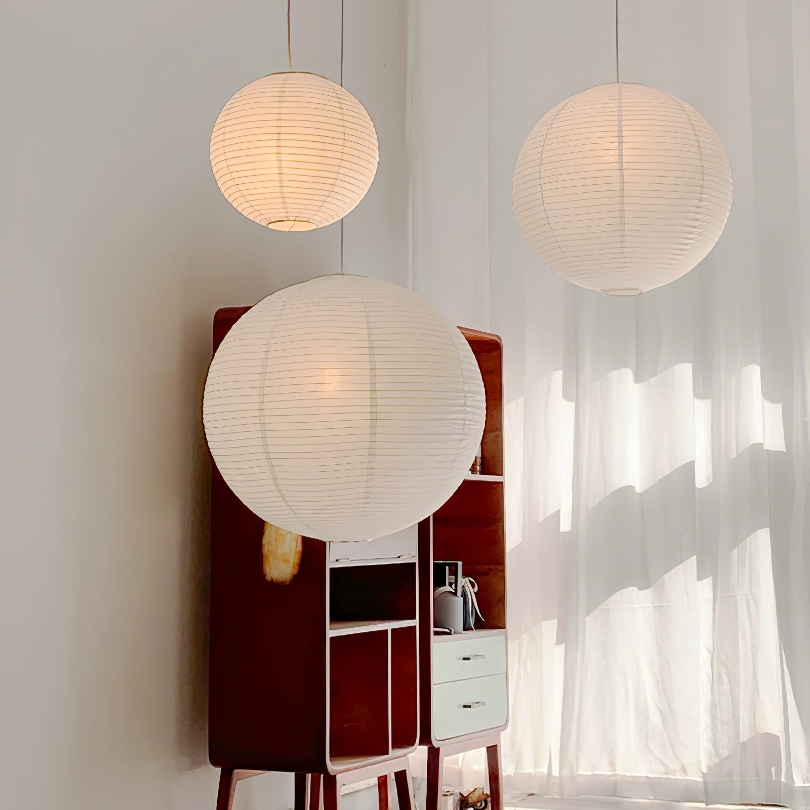 Lámpara colgante japonesa de globo de papel washi 1 luz