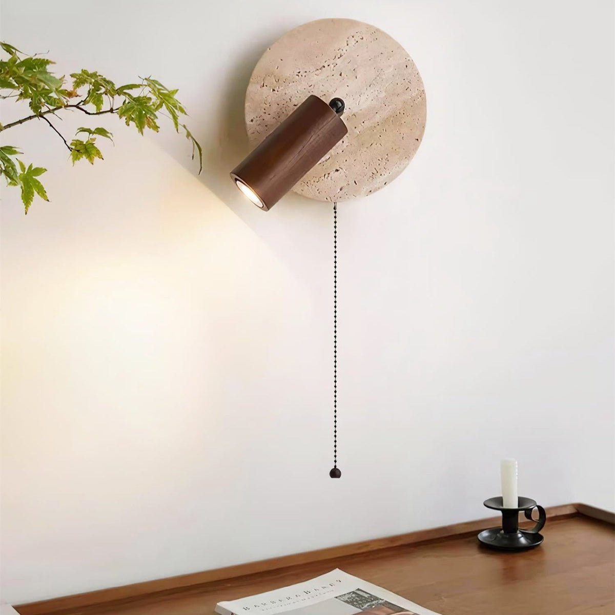 Aplique de pared giratorio de madera de travertino moderno LED de 1 luz