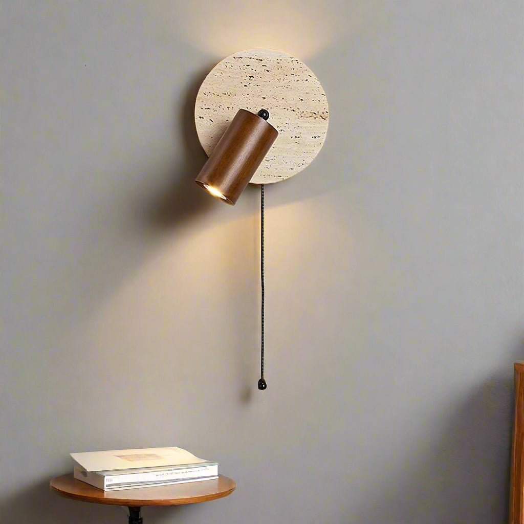 Aplique de pared giratorio de madera de travertino moderno LED de 1 luz