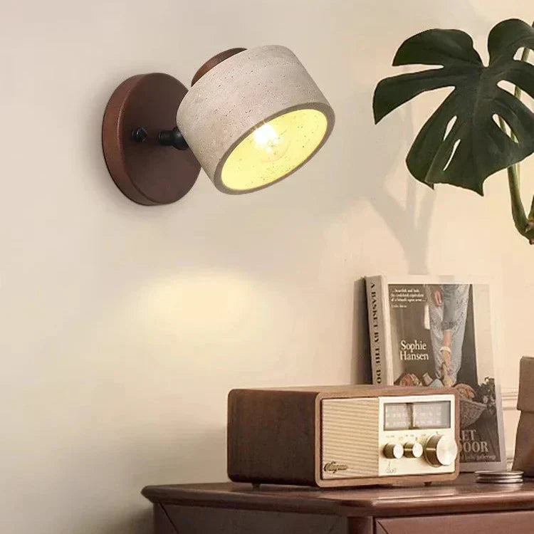 Minimalistische Travertijn Houten Cilinder Wandlamp LED 1-Licht