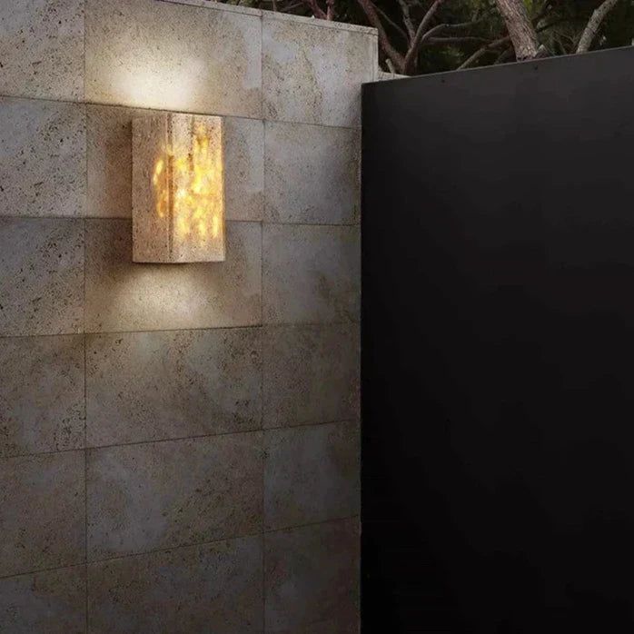 Minimalistischer Travertin Stein quadratische Außenwandleuchte LED 1-Flammig
