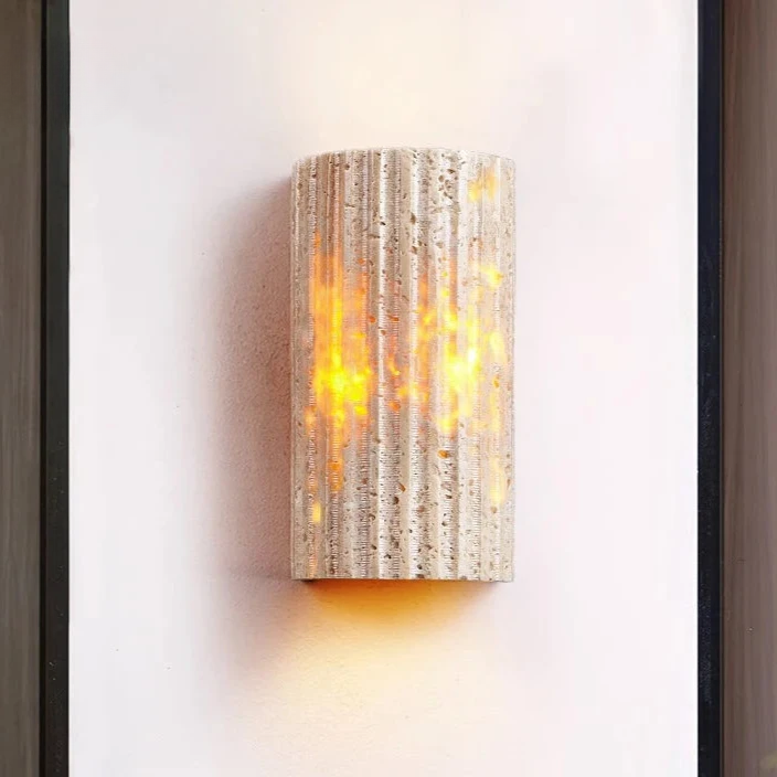 Lampada da parete esterna cilindrica in pietra di travertino moderna LED 1 luce