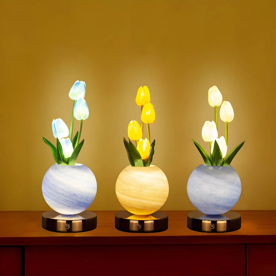 LED Tulipan Natlys Soveværelse Stemningsbordlampe Planet Buket Dekoration
