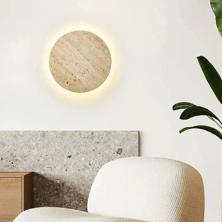 Minimalistische Travertin runde LED-Wandleuchte 1-flammig