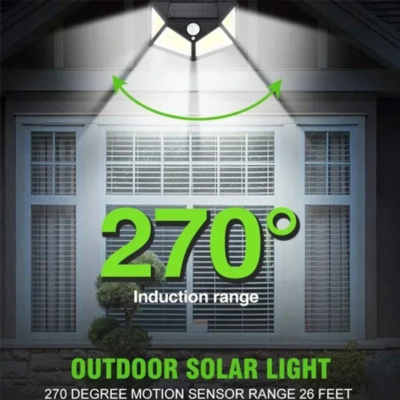 100 LED Solar Motion Sensor Wall Lights Outdoor Waterproof Garden Street Lamp