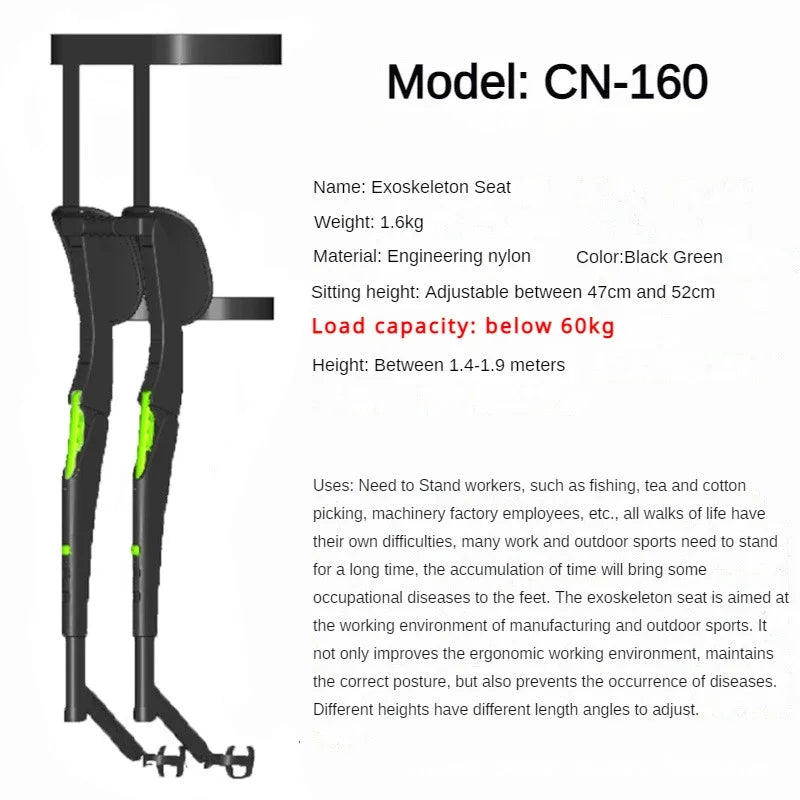Bærbar Exoskelet Folde Stol Udendørs Rejsesæde Letvægts Skammel