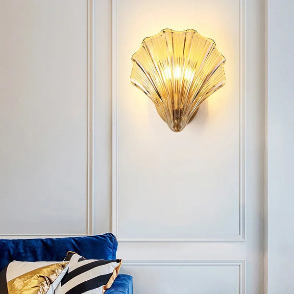 Art Deco Messing Glas Muschel Wandleuchter LED 1-Flammig