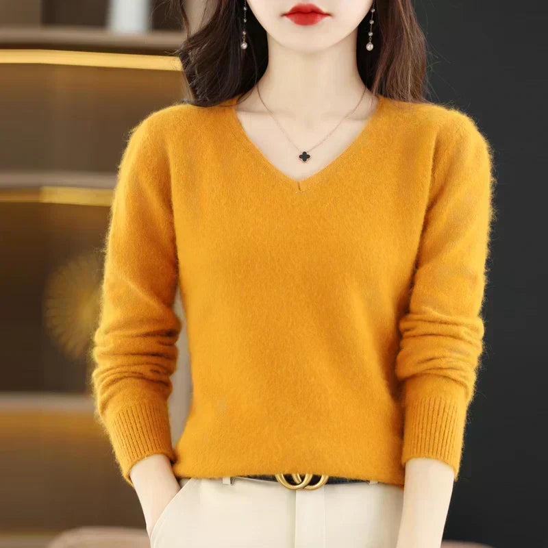 LunaWeave 100% Kasjmier V-hals Trui Voor Vrouwen Slim Fit