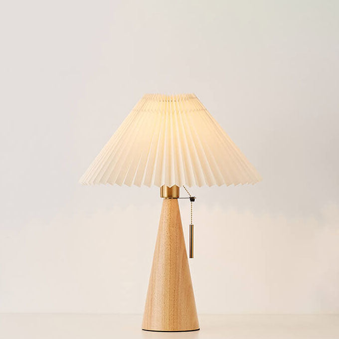 Japanische minimalistische Holz plissierter Stoff LED Tischlampe 1-flammig