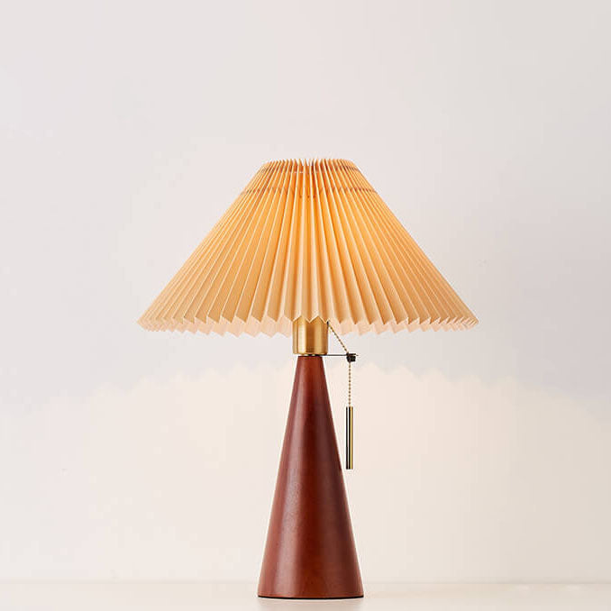Japanische minimalistische Holz plissierter Stoff LED Tischlampe 1-flammig