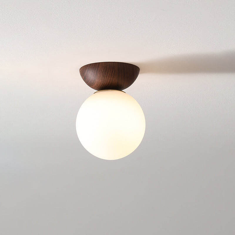 Lampada da soffitto con globo in legno e vetro nordico 1 luce