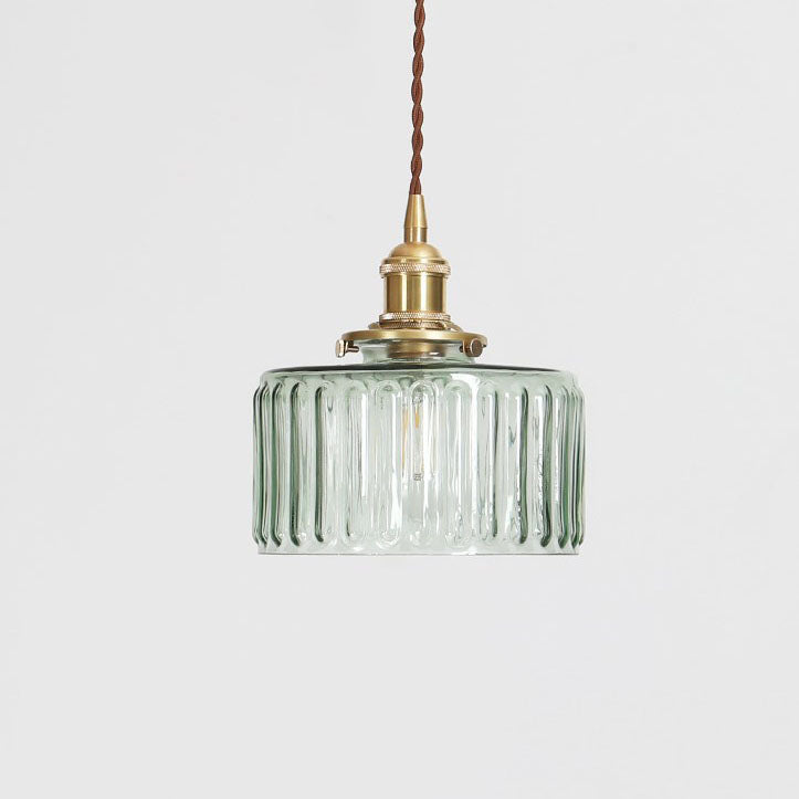 Japanese Brass Glass 1-Light Round Pendant Light