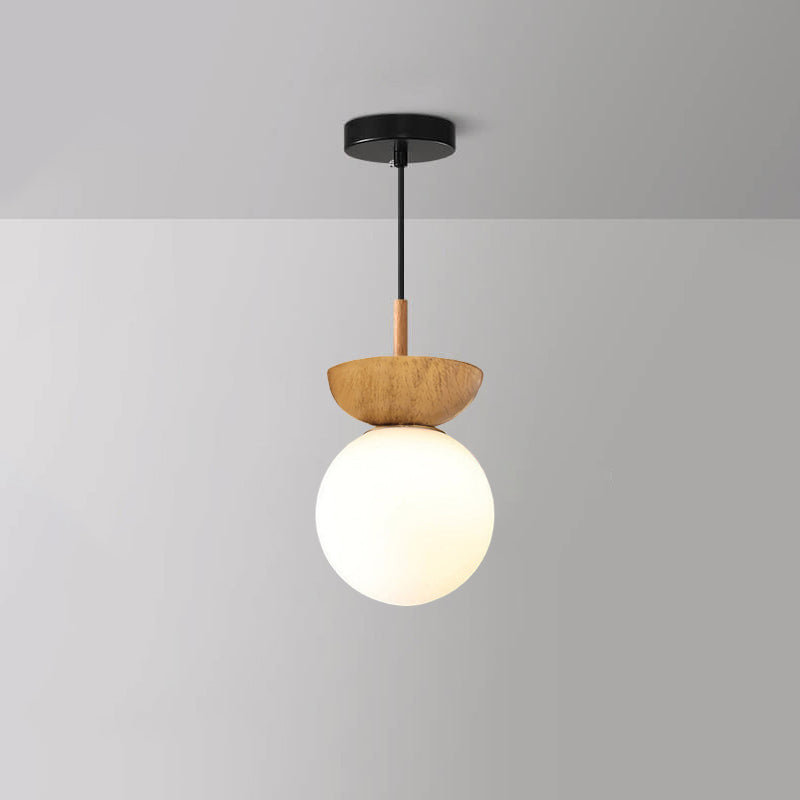Lampada da soffitto con globo in legno e vetro nordico 1 luce