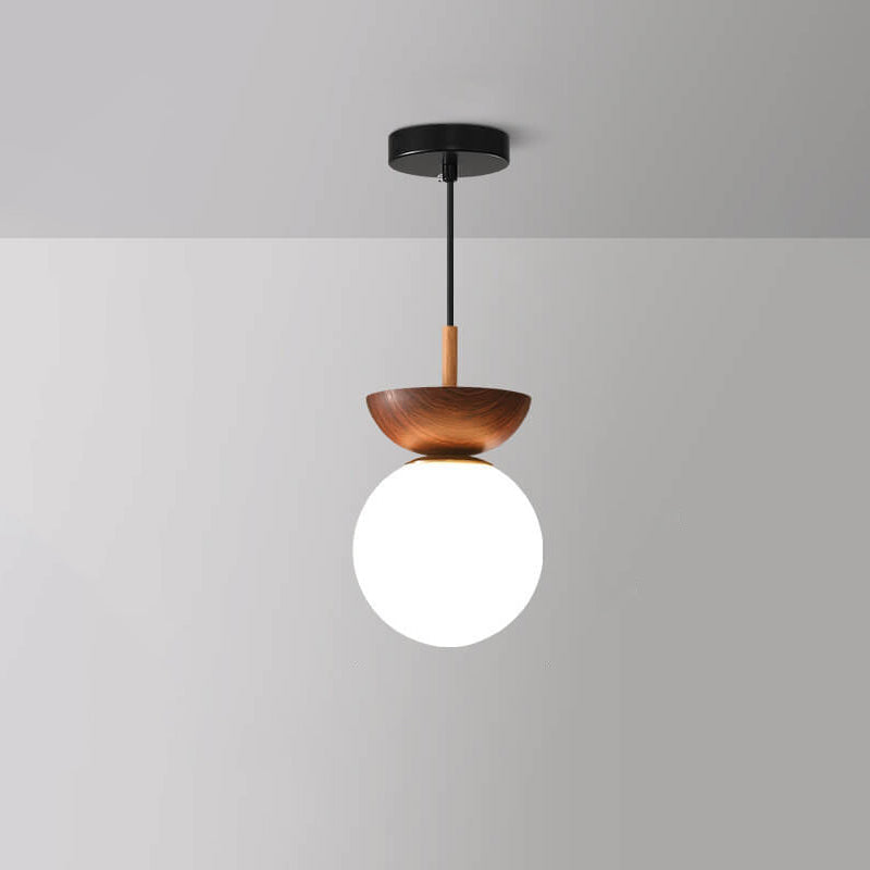 Lampada da soffitto con globo in legno e vetro nordico 1 luce