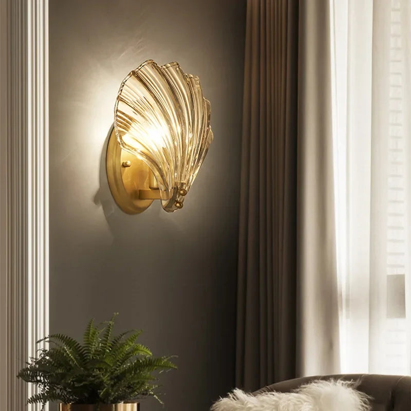Art Deco Messing Glas Muschel Wandleuchter LED 1-Flammig