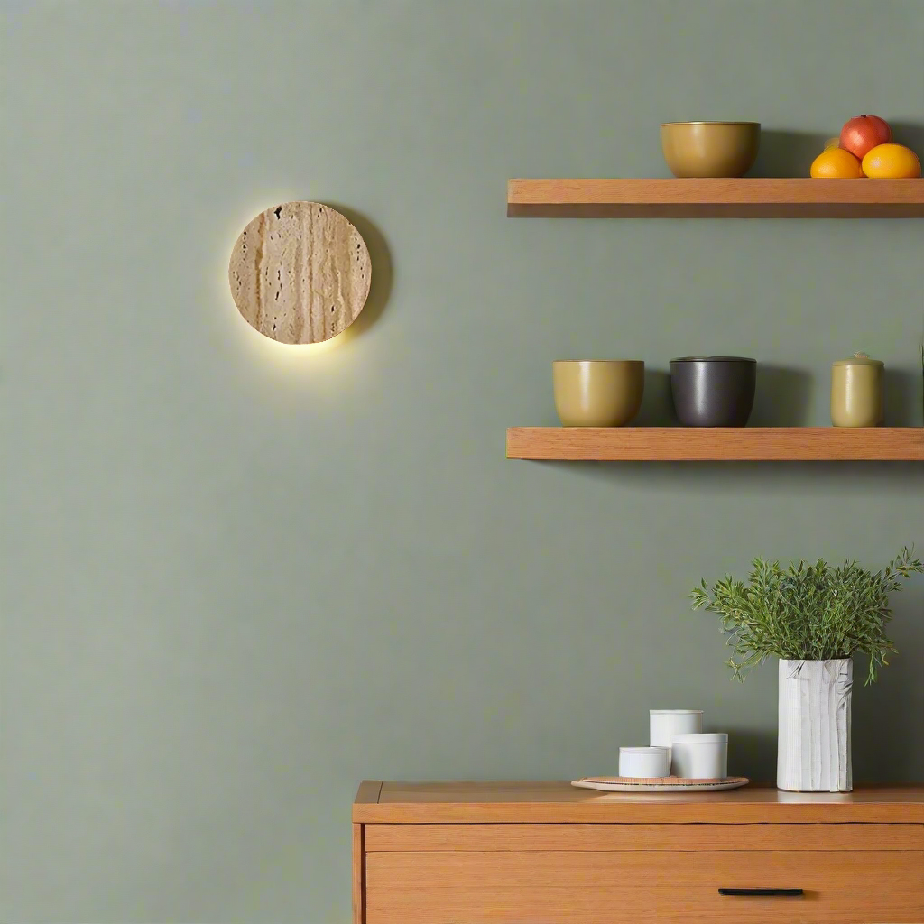 Japanische Wabi-Sabi Travertin Stein LED-Wandleuchte 1-flammig
