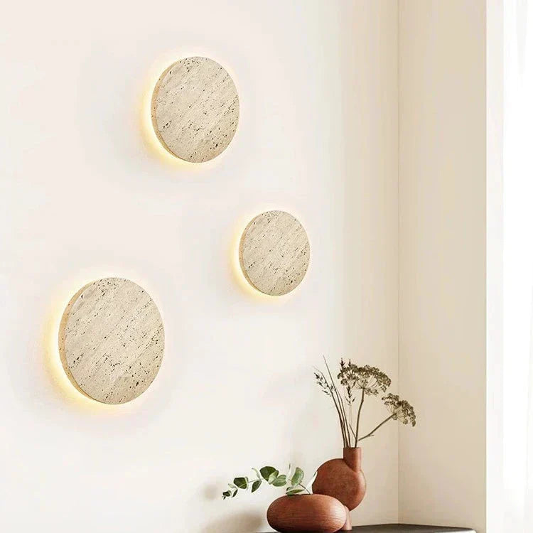 Minimalistische Travertin runde LED-Wandleuchte 1-flammig