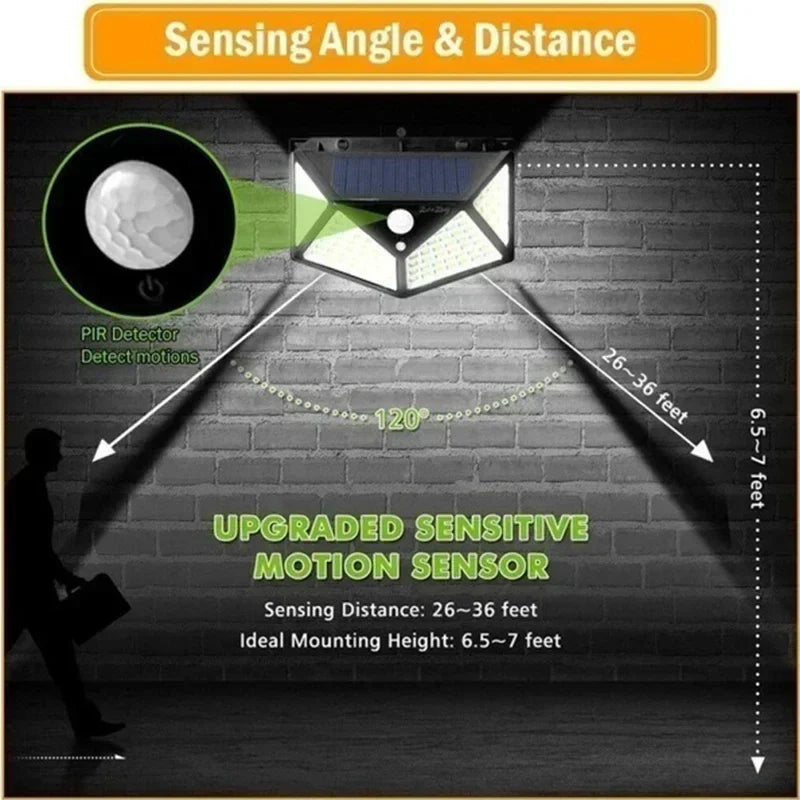 100 LED Solar Motion Sensor Wall Lights Outdoor Waterproof Garden Street Lamp