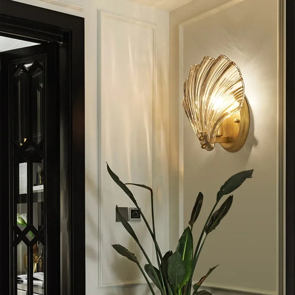 Art Deco Messing Glas Muschel Wandleuchter LED 1-Flammig