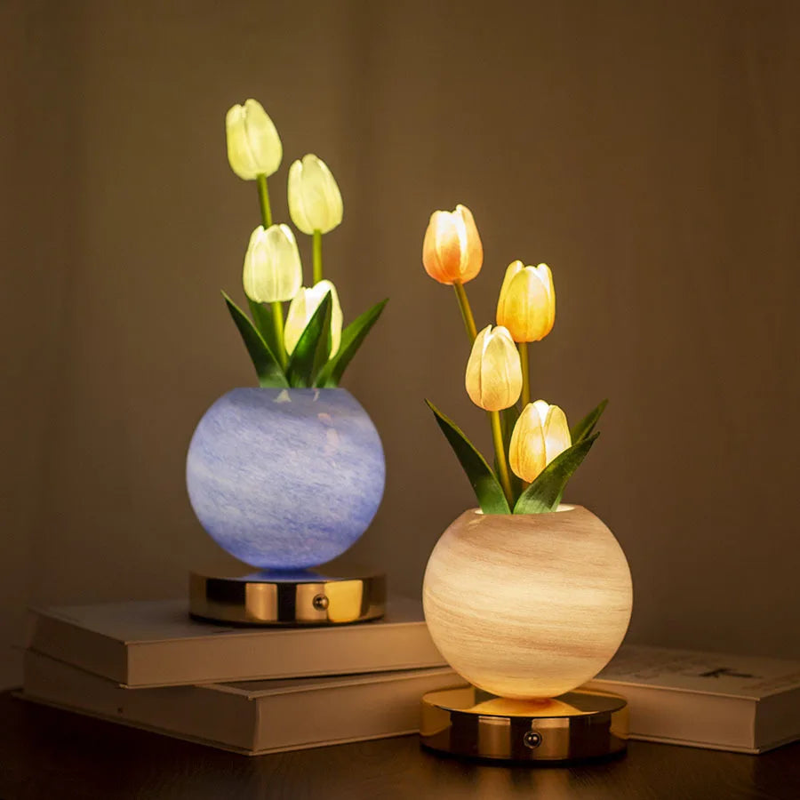 LED Tulipan Natlys Soveværelse Stemningsbordlampe Planet Buket Dekoration