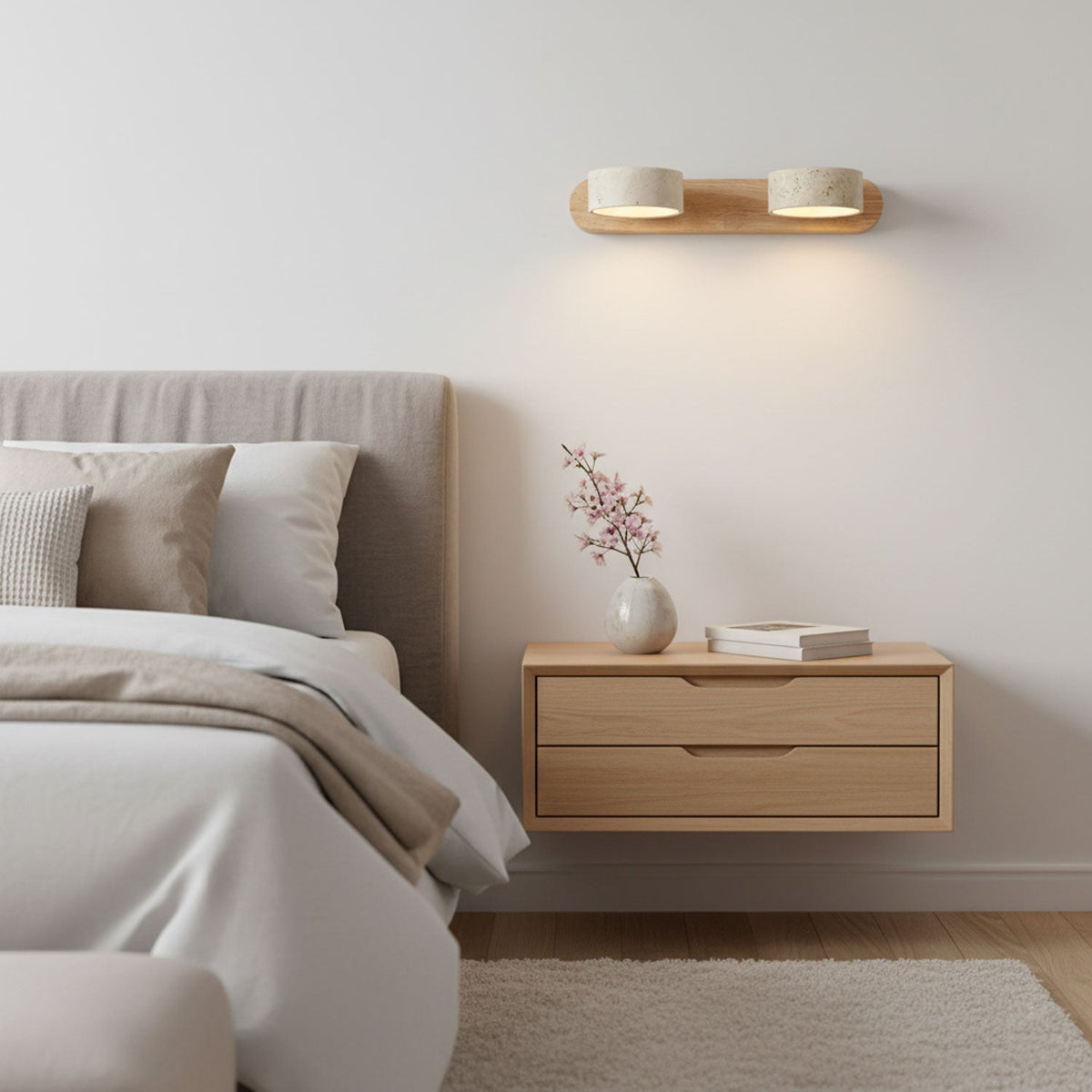Aplique de pared moderno de travertino redondo con LED 1 luz