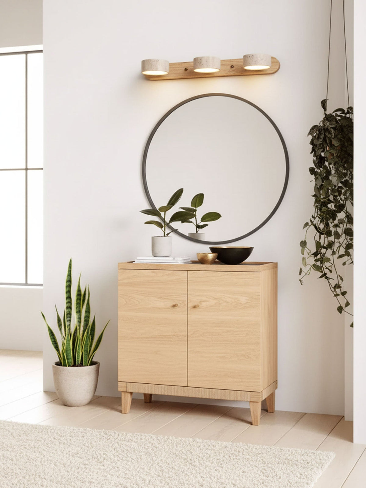 Aplique de pared moderno de travertino redondo con LED 1 luz