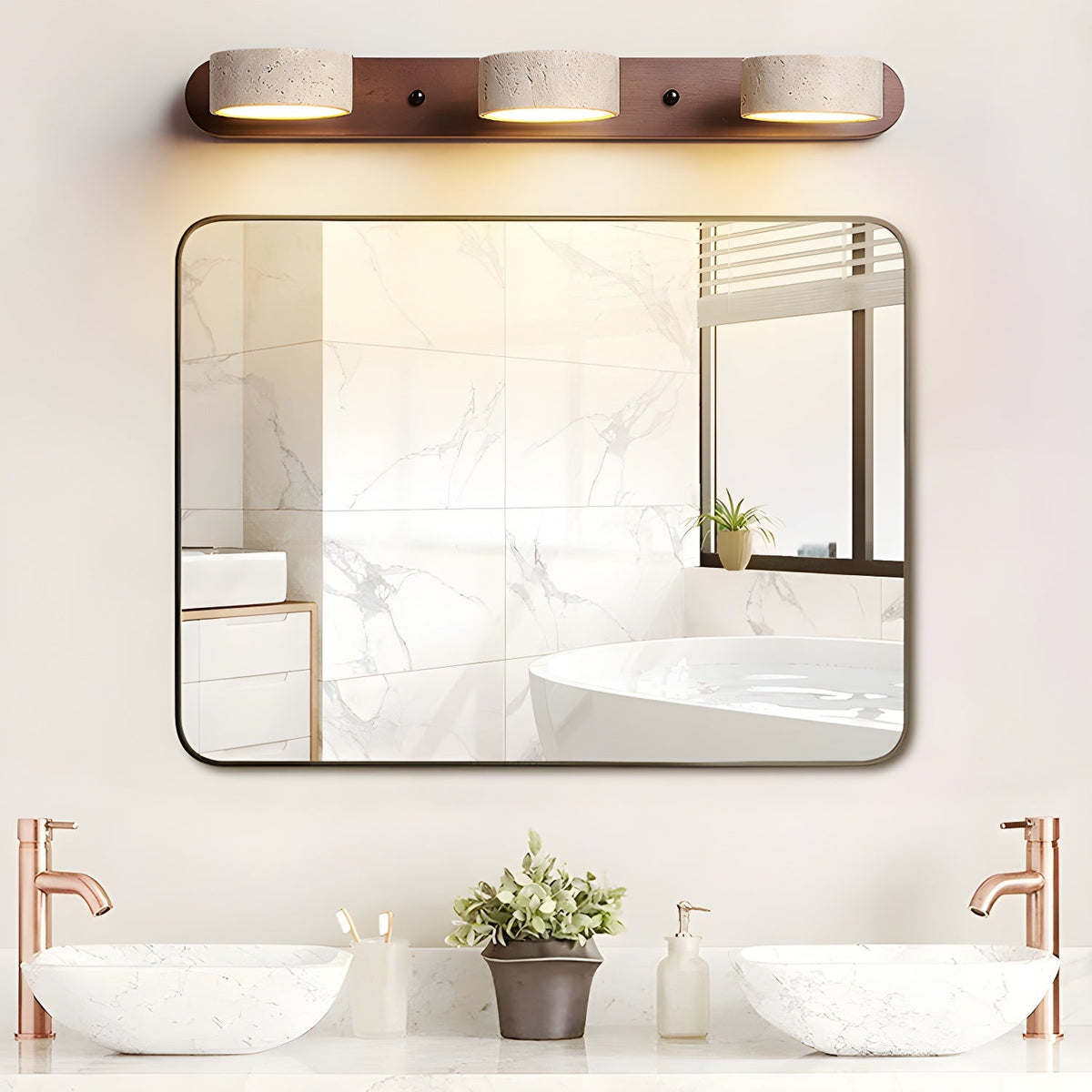 Aplique de pared moderno de travertino redondo con LED 1 luz