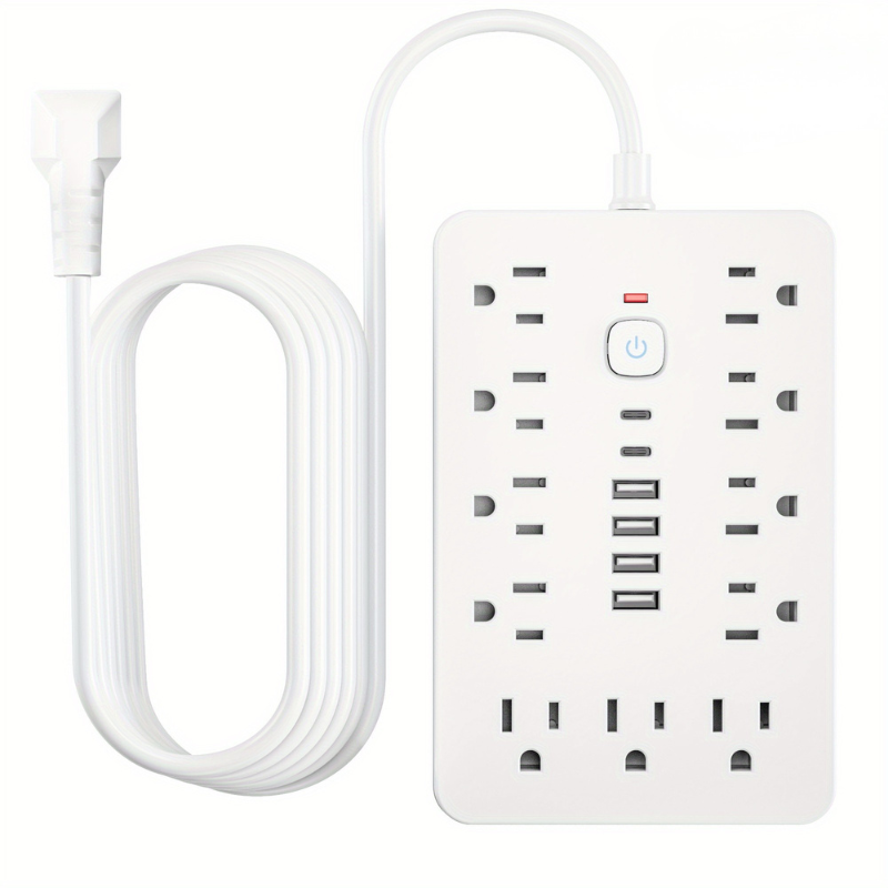 17-in-1 Power Strip Surge Protector – 11 AC Outlets, 4 USB, 2 Type-C, Flat Plug