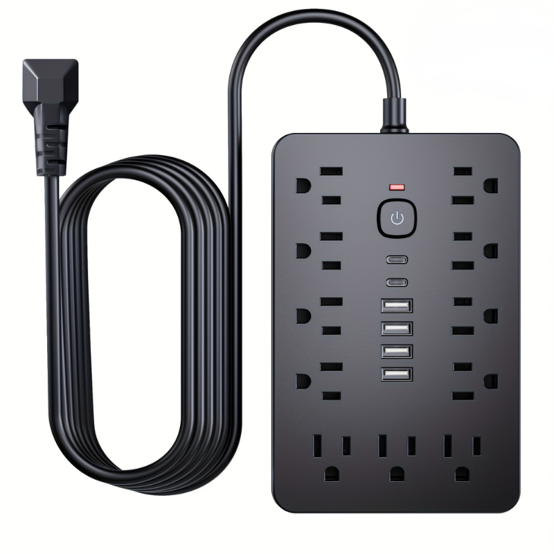 17-in-1 Power Strip Surge Protector – 11 AC Outlets, 4 USB, 2 Type-C, Flat Plug