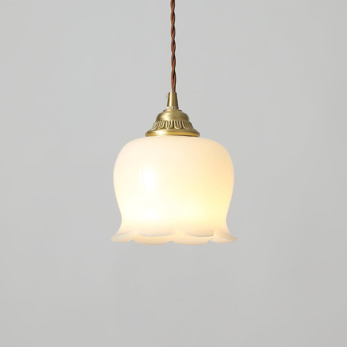 Vintage messing bloemblad glazen hanglamp 1-licht