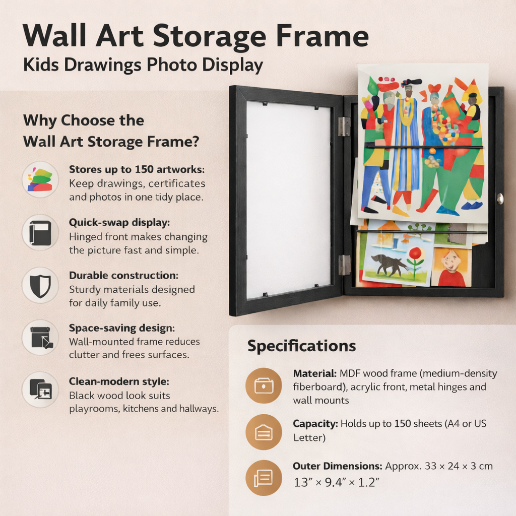 Wall Art Storage Frame Children Drawings Photo Display