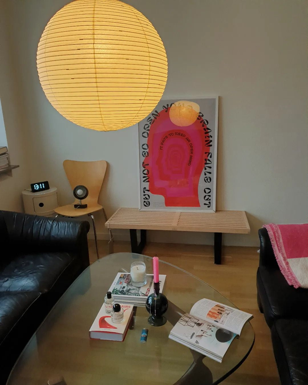 Lámpara colgante japonesa de globo de papel washi 1 luz