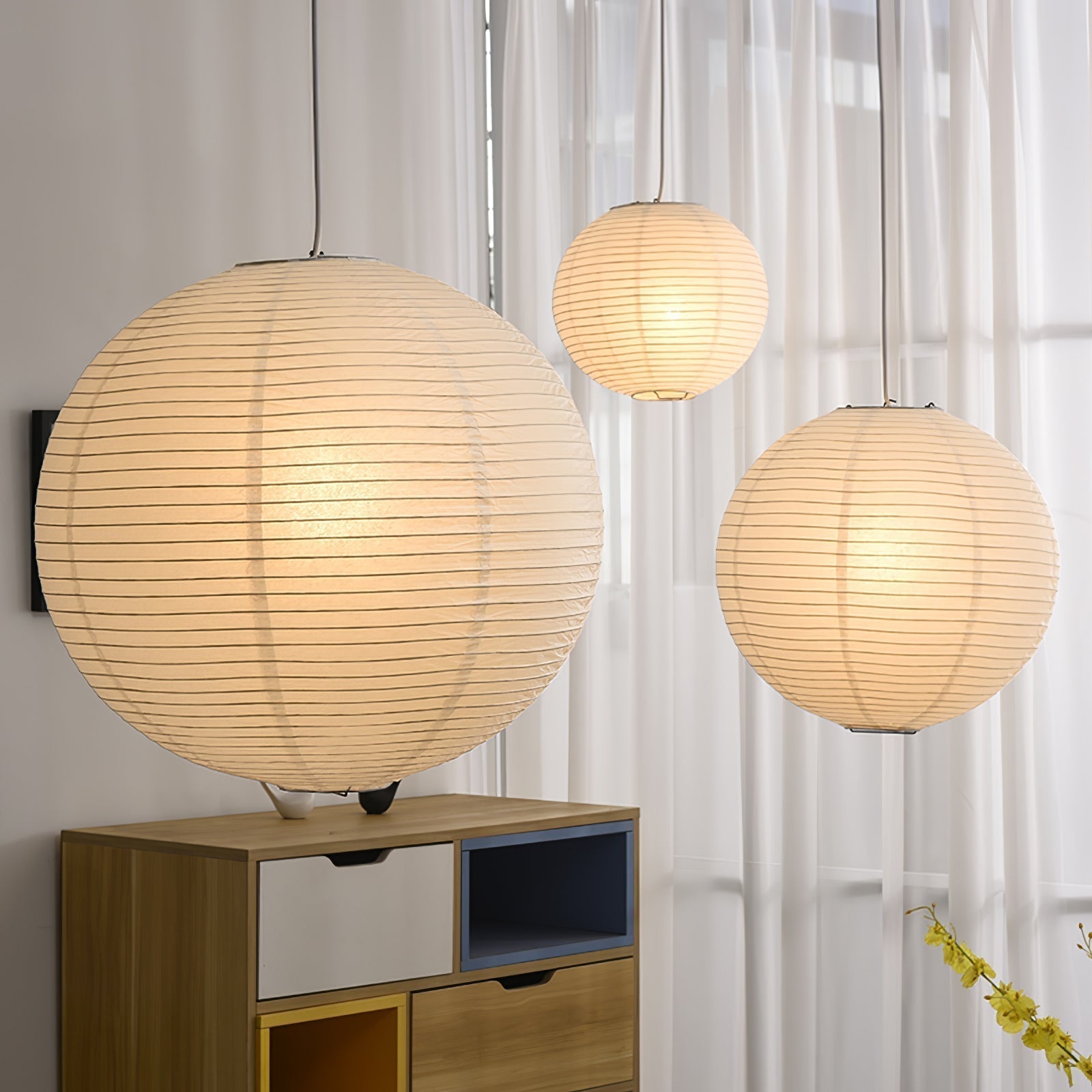Lámpara colgante japonesa de globo de papel washi 1 luz