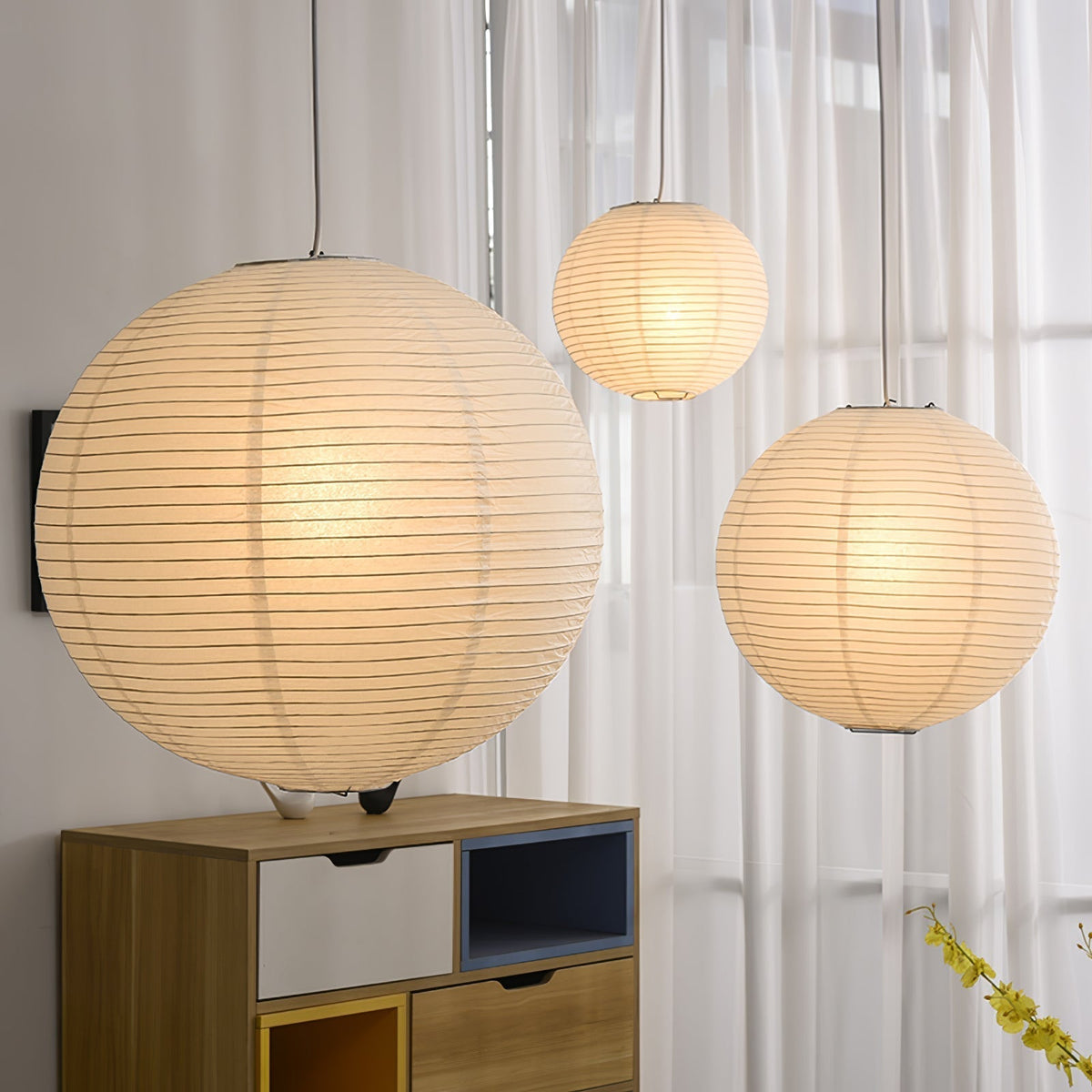 Lampadario giapponese a globo in carta washi a 1 luce