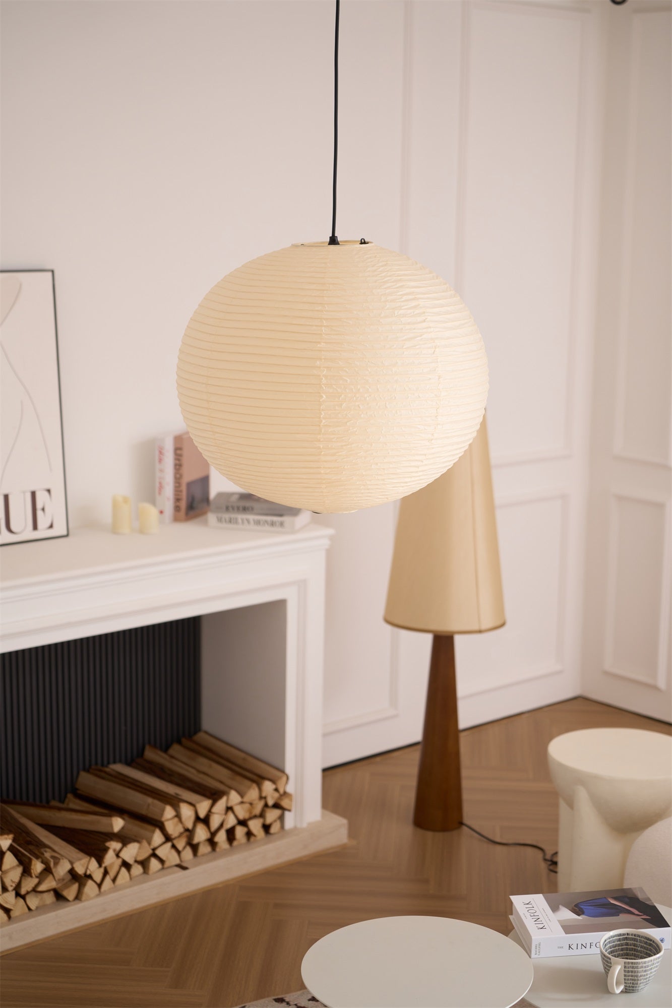 Lámpara colgante japonesa de globo de papel washi 1 luz
