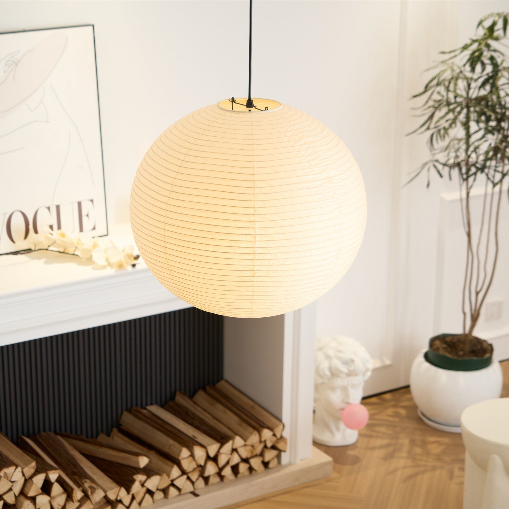 Lámpara colgante japonesa de globo de papel washi 1 luz
