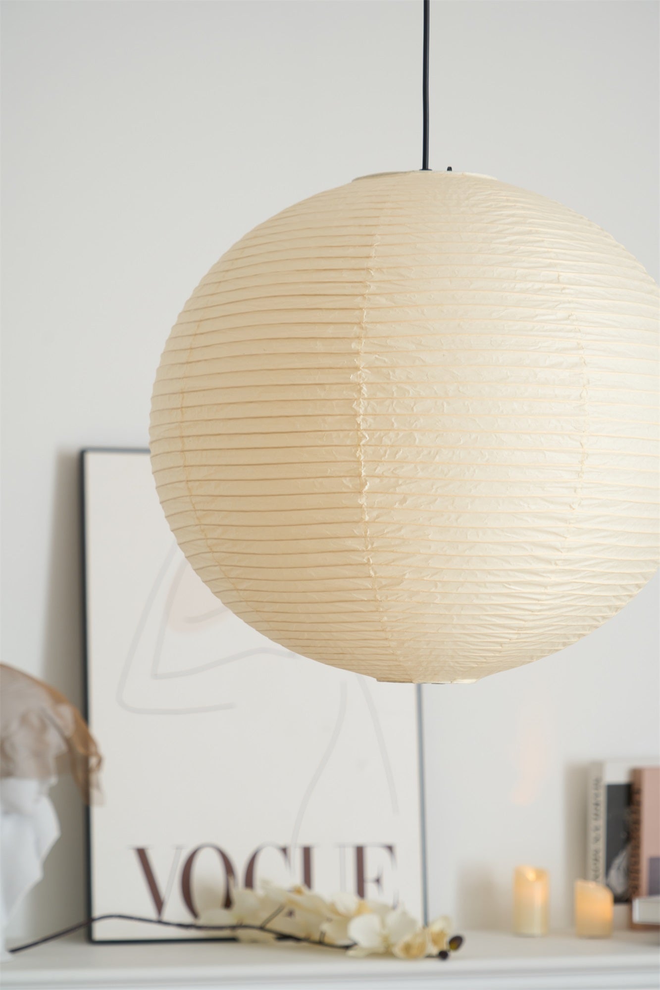 Lámpara colgante japonesa de globo de papel washi 1 luz