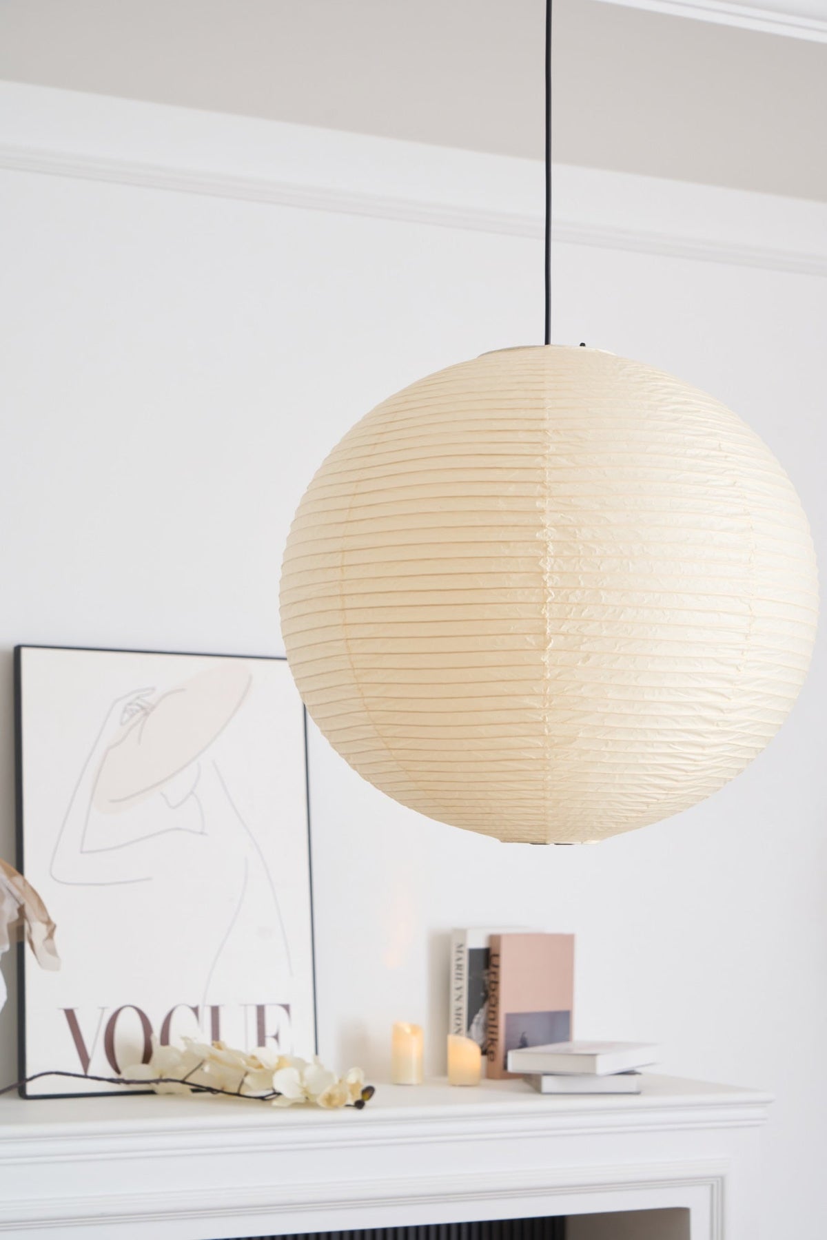 Lampadario giapponese a globo in carta washi a 1 luce