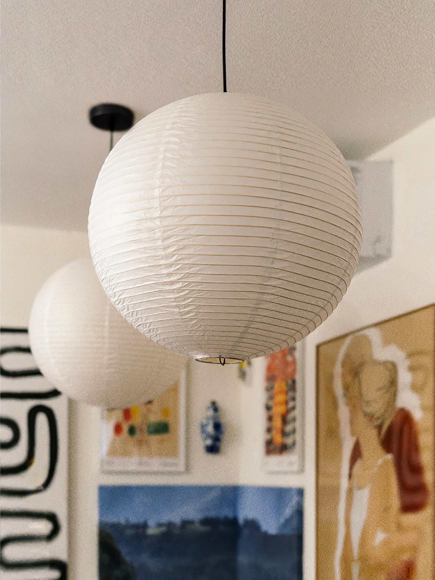 Lámpara colgante japonesa de globo de papel washi 1 luz