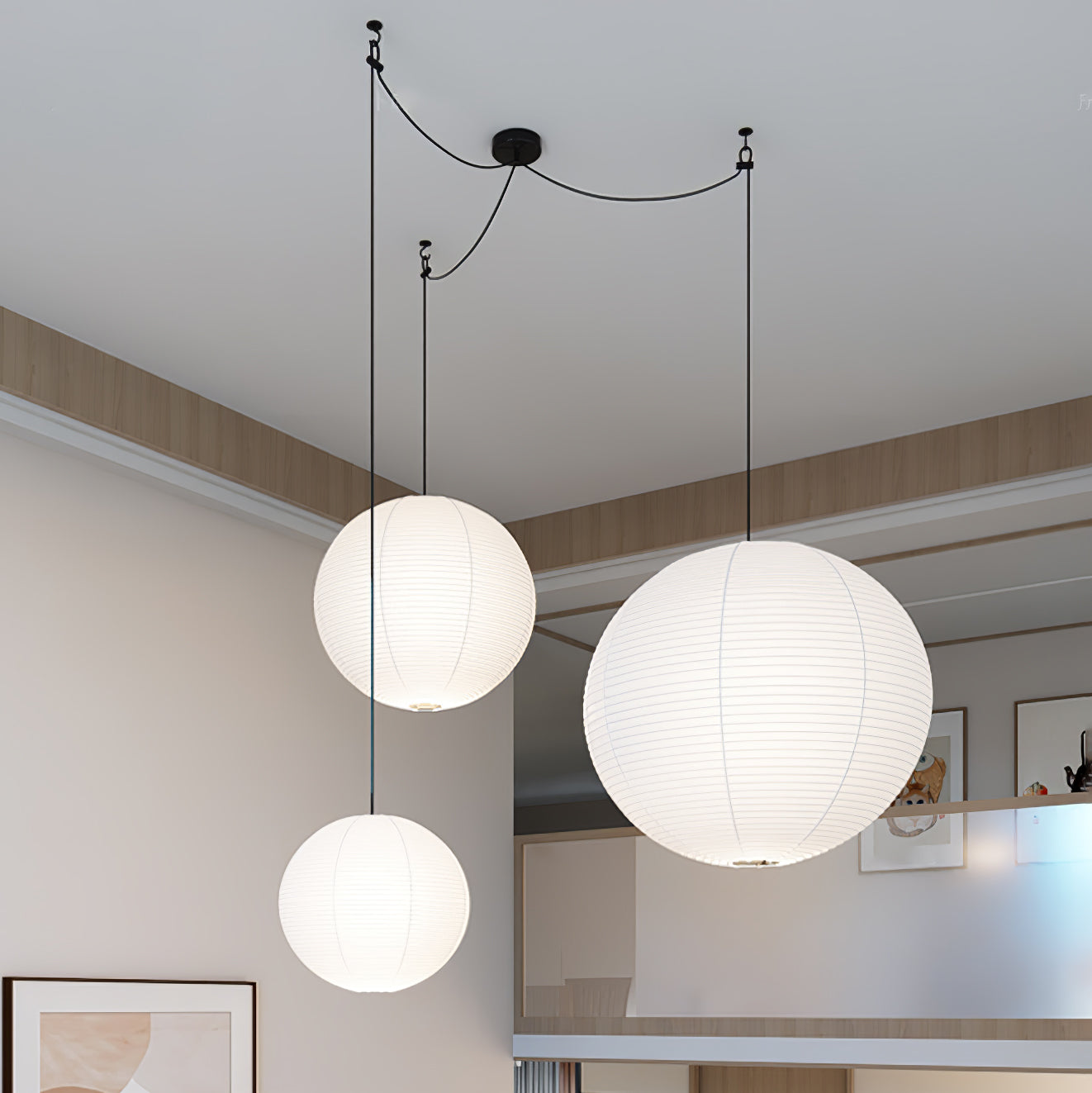 Lámpara colgante japonesa de globo de papel washi 1 luz