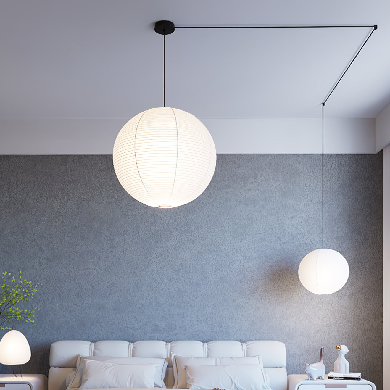 Lámpara colgante japonesa de globo de papel washi 1 luz