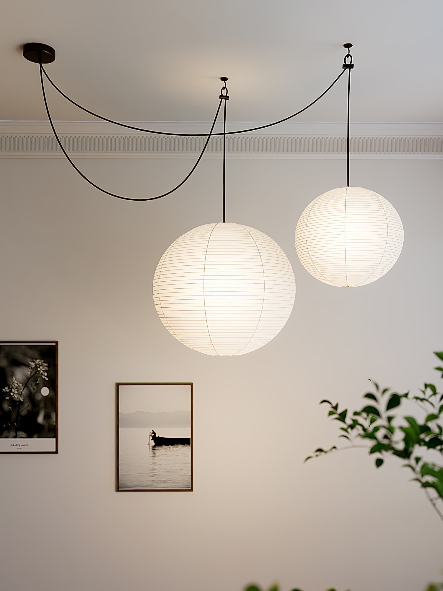 Lámpara colgante japonesa de globo de papel washi 1 luz